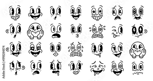 Retro cartoon face and comic emoji icon set