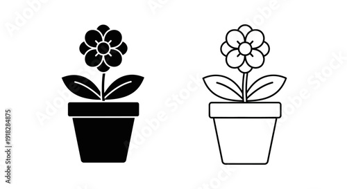 Two flower pots with different patterns, minimalist line art, simple and modern design Vector