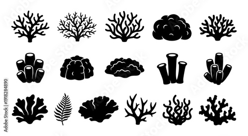 Coral and seaweed silhouette collection for aquarium