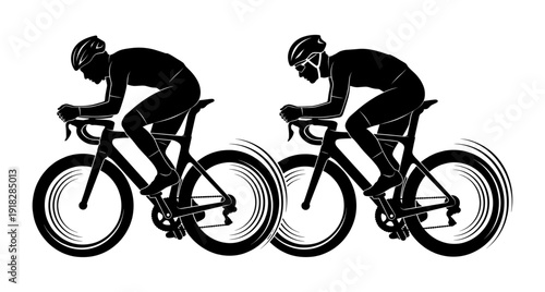 Cyclist silhouette set with road bike and racing pose