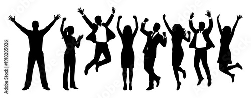 Business people silhouette set celebrating success