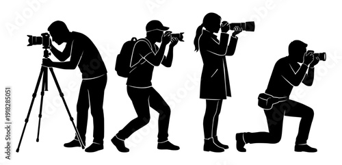 Photographer silhouette set with camera and tripod