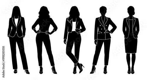 Businesswoman silhouette set in formal suit and dress