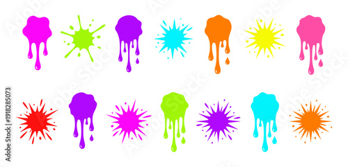 Colorful paint splash and dripping blot collection