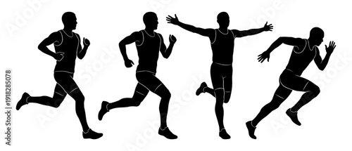 Running man silhouette set with finish line success