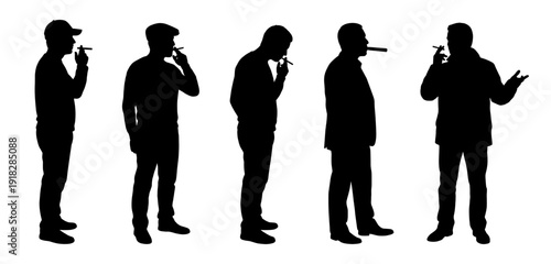 Smoking man silhouette set with cigar and cigarette