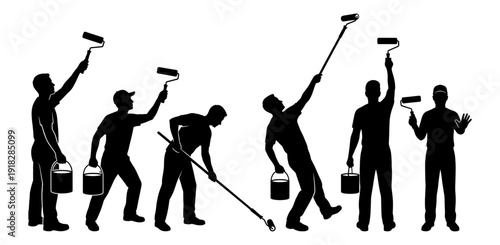 House painter silhouette set with roller and bucket