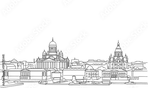 Helsinki Finland City Skyline Monoline Vector Background