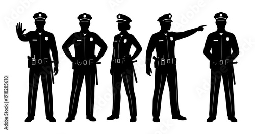 Police officer silhouette set with man and woman