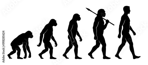 Human evolution silhouette set with march of progress