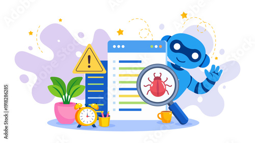 Artificial intelligence concept with notebook, pencil and chatbot elements. Suitable for education apps, school websites, online training banners