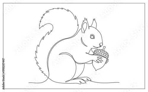 Minimalist One Line Illustration of a Squirrel Holding a Nut, Simple Wildlife Art for Modern Home Decor and Prints