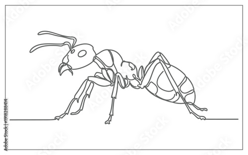 Simple Line Art Drawing of an Ant, Profile View Vector Illustration of a Black Ant for Coloring Activities and Educational Material