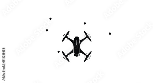 Drone flying in air with propellers spinning, aerial view, modern technology, robotics, surveillance, flying machine, quadcopter