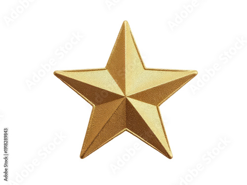 A simple yet striking image of a gold metal star set against a clean white background, perfect for use in designs where a touch of luxury and sophistication is required