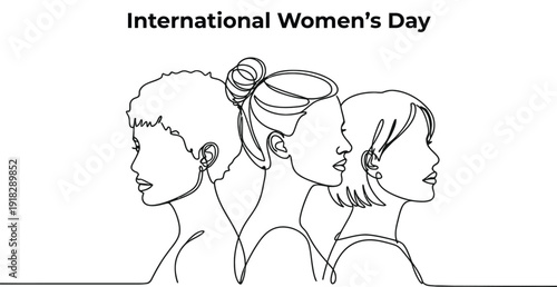 Continuous Line Art Illustration of Three Diverse Women Profiles for International Women's Day