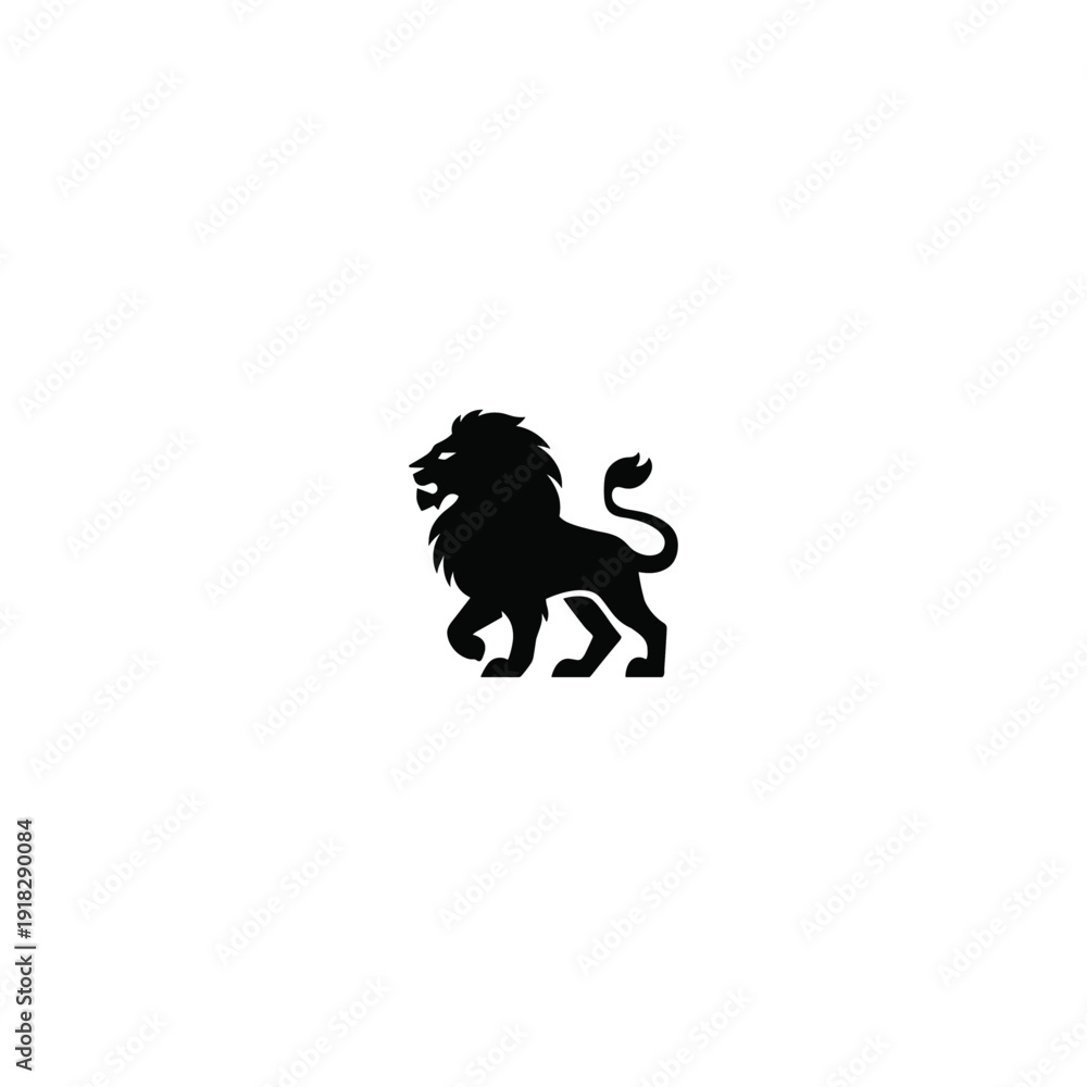 Fototapeta premium Roaring Lion Silhouette logo icon flat vector design