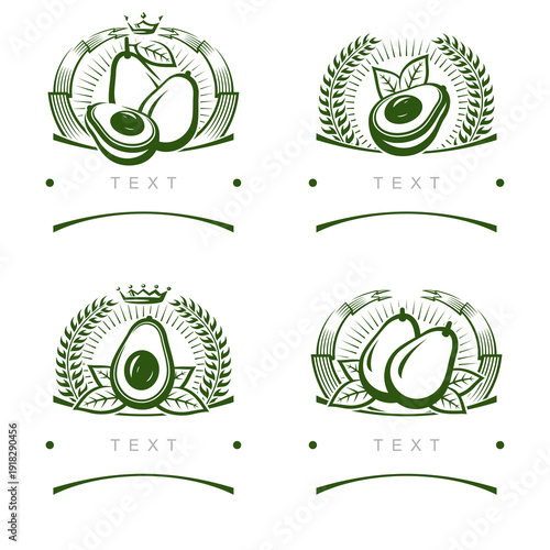 Avocado label and icon set. Collection icons avocado. Vector