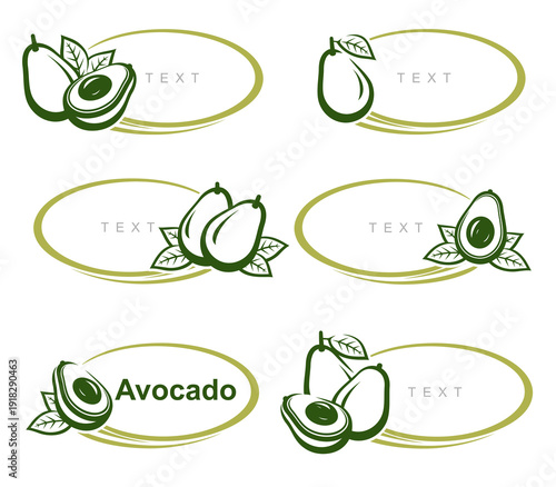 Avocado label and icon set. Collection icons avocado. Vector