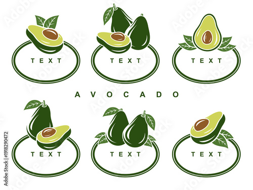 Avocado label and icon set. Collection icons avocado. Vector
