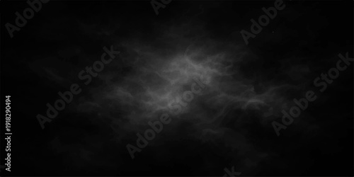 Mystical black smoke swirls like a dark cloud texture against a pitch black backdrop, evoking the motion of steam or fog in a deep space night sky