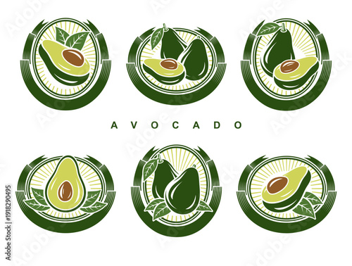 Avocado label and icon set. Collection icons avocado. Vector
