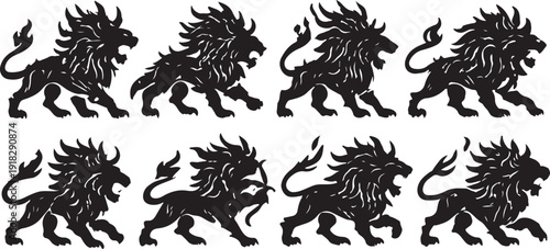Mythical Beast Silhouette Icon Set.