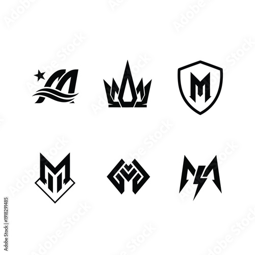 Collection of six unique letter m logos
