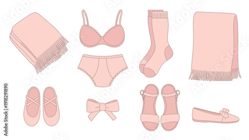 A minimalist illustration set of women's clothing and accessories for summer vacation