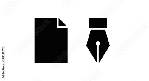 Black paper and pen nib icons.