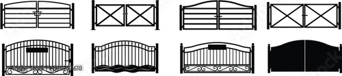 Collection of various gate silhouettes for fencing and entrance ways