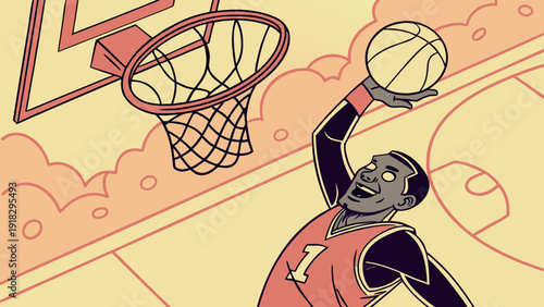 A basketball player shooting from behind the court.