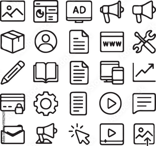 Web and Digital Marketing Line Icons Set.