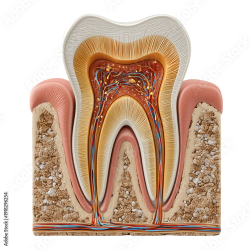 Wallpaper Mural Anatomy of a tooth showing enamel, dentin, pulp, and surrounding gum and bone structures in detail isolated on transparent background Torontodigital.ca