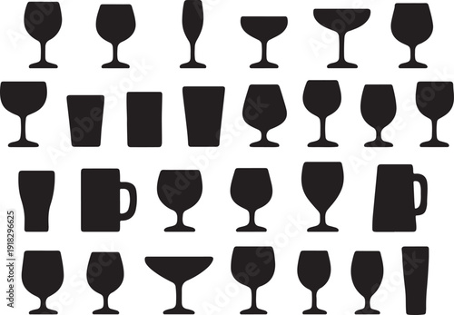  Wine Glass and Goblet Silhouette Icons