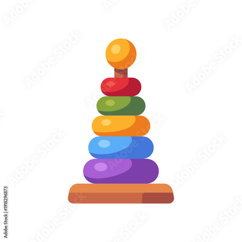 colorful stackable rings, toddler learning toy, motor skills training, colorful vector flat style illustration