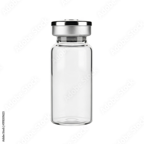 A clear glass bottle with a silver cap