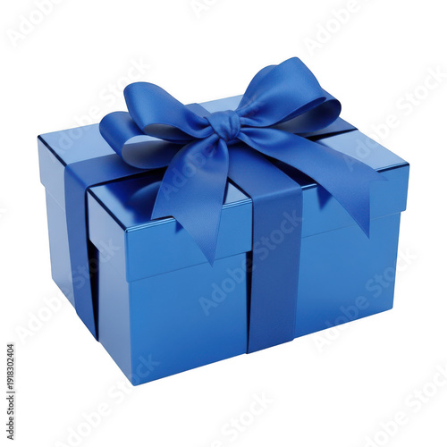 A blue gift box with a ribbon tied around it