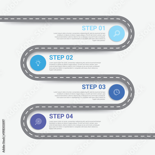 Infographic template with a road map design and three steps