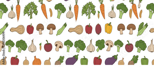Hand drawn vegetables seamless pattern vector illustration fresh organic food background healthy farm produce design