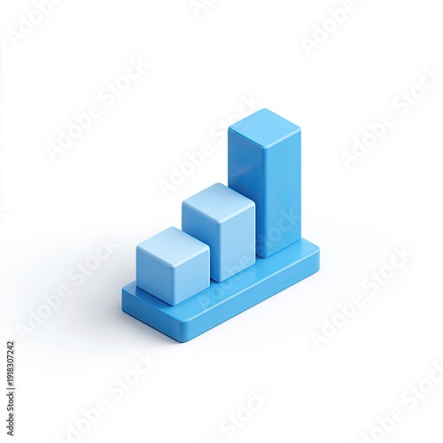 Isometric 3D rendering of a blue bar graph on a white background, representing growth