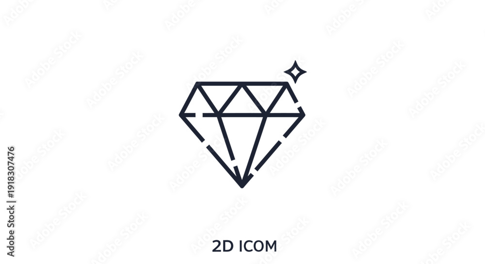 Fototapeta premium Diamond Gemstone Outline Icon, Luxury Jewelry Symbol, isolated white background.