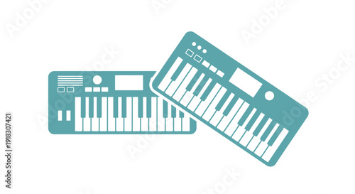 Electronic Keyboard Musical Instruments Illustration, Modern Synthesizer Icon, isolated white background.