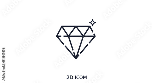 Diamond Gemstone Outline Icon, Luxury Jewelry Symbol, isolated white background.