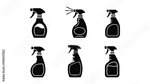 Set of black and white spray bottle icons
