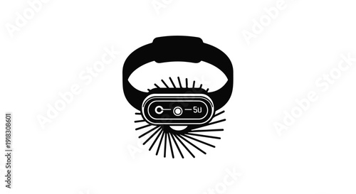 Virtual reality VR headset device with futuristic sunburst design on white background, technology concept