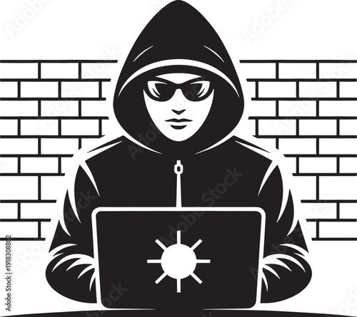 Hacker Laptop Cyber Crime Security Icon