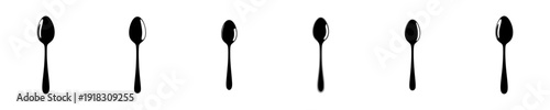 A row of silhouettes of spoons arranged in a row on a plain , black, blade, brush, dart, line, paint brush, pen, pencil, pole, row, spear, stem, stick, tool, weapon, against transparent background