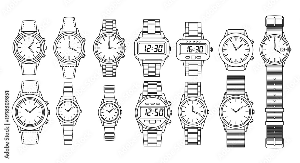 Fototapeta premium Collection of various watches with different designs and styles