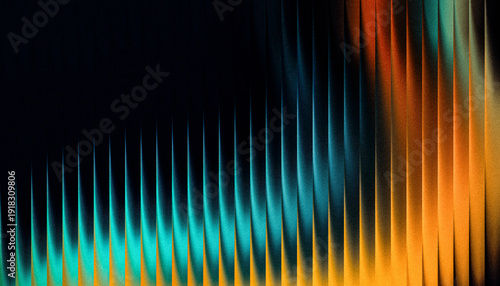 Grainy ribbed abstract colorful gradient pattern with sharp lines and vibrant hues creating a dynamic visual effect on a dark textured background